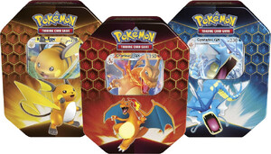 Pokemon TCG Power 3x Tin Hidden Fates Raichu-GX ; Gyarados-GX ; Charizard-GX